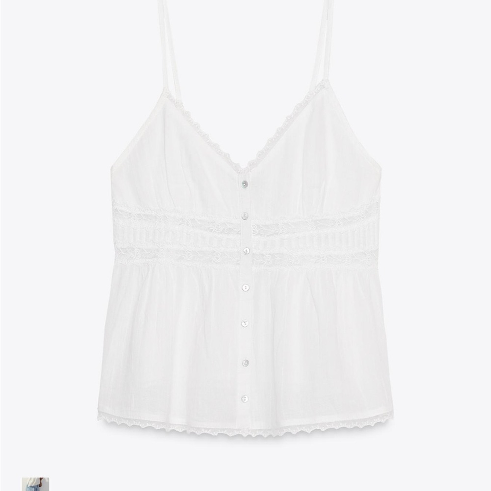 Zara White Button-Front Camisole with Lace